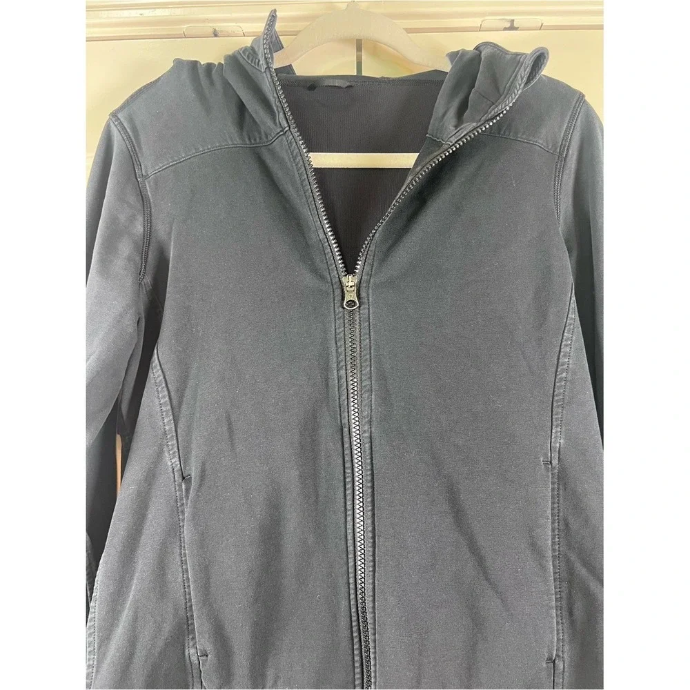 Lululemon Full Zip Hooded‎ Jacket Black Gray Vented Back Fleece Hoodie Size 4